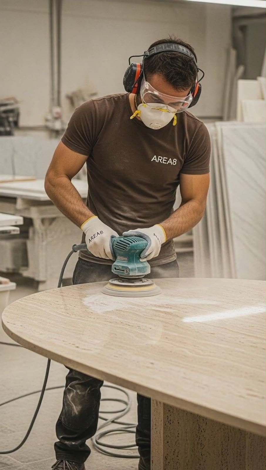 Artisan sanding marble table