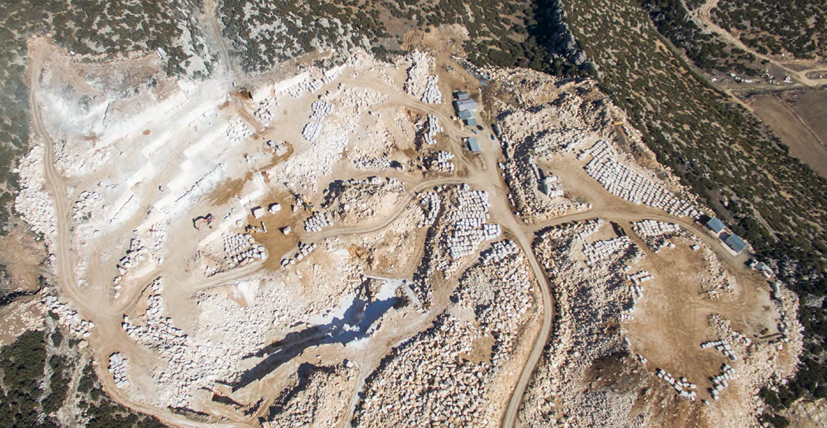 Aerial view of marble quarry site